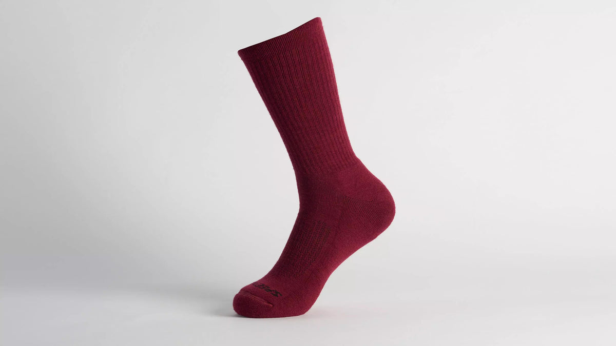 Merino Midweight Tall Logo Socks - Maroon - Maroon