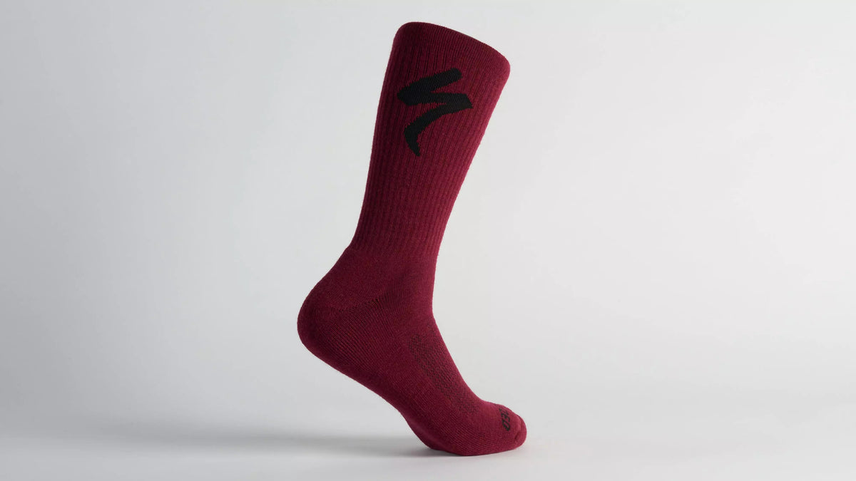 Merino Midweight Tall Logo Socks - Maroon - Maroon