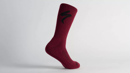 Merino Midweight Tall Logo Socks - Maroon - Maroon