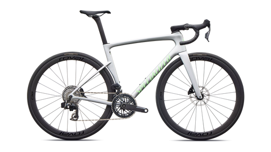 Tarmac SL9 Expert with SRAM Force AXS - Gloss Silver Dust / Powder Lime