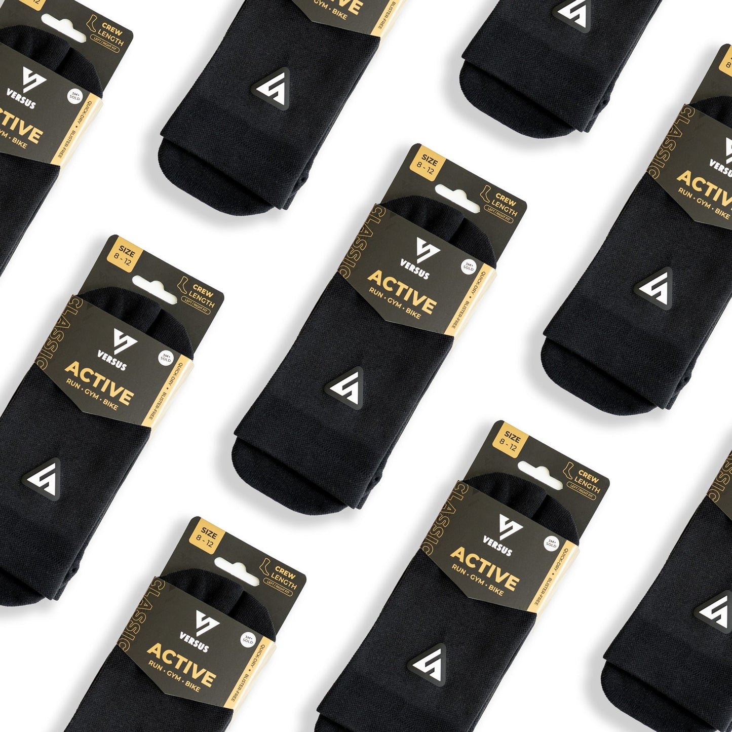 VERSUS Classic Black Active Crew Tab Socks